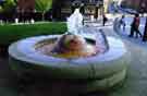 Fountain sculpture outside Hallam University, Owen Building, junction of Howard Street and (right) Arundel Street 