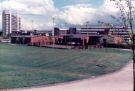 Devonshire Green looking towards Wellington Street industrial units and showing (left) Telephone House