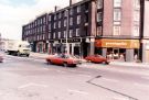 View: t11876 Moorfields Flats, Shalesmoor showing (r. to l. ) Prontaprint, Shalesmoor Cafe and Shalesmoor Post Office