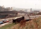 View from Granville Street showing (left) former premises of George Senior and Sons Ltd., steel manufacturers, Ponds Forge, Sheaf Street and (centre) the Sheaf Market
