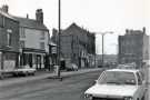 Worksop Road looking towards Attercliffe Road showing (l. to r.) No. 10 G. H. Johnson and Sons, plumbers, Nos. 24 - 26 Britannia Inn and (right) William and Glyns Bank, Nos. 747 - 749 Attercliffe Road