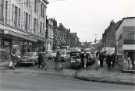 Fruit seller street trader, Shortridge Street at junction with Attercliffe Road showing (left) John Banner Ltd., department store