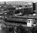 View: t12656 View from South Street Park showing (top left) St. Mary C. of E. Church, Bramall Lane (top centre) Lansdowne Flats and (bottom) Sheffield Midland railway station