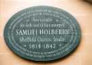 Plaque to Samuel Holberry commemorating the installation of the fountains known as the 'Holberry Cascades', Peace Gardens Plaque to Samuel Holberry commemorating the installation of the fountains known as the 'Holberry Cascades', Peace Gardens