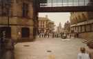 View: t13335 Norfolk Street looking towards Surrey Street showing (left) Town Hall, (right) Town Hall extension (known as the Eggbox) and (top) link bridge between the two buildings