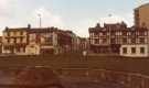 Fountain in Sheaf Square at junction with (centre) Howard Street and (right) No. 57 Howard Hotel showing (left) Nos. 6 Midland Restaurant; No. 4 NSS Newsagents and No. 2 Kaye for Carpets, Paternoster Row 