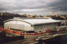View: t14995 Construction of Ponds Forge Sports Centre, Sheaf Street and junction with (left) Pond Hill, c. 1991