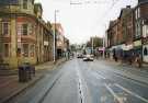 Supertram on Glossop Road showing (left) Glossop Road swimming baths, corner of (left) Cavendish Street