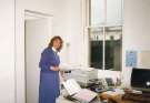 Jill [ - ], secretary to Julian Spalding and David Patmore, both Directors of Arts, seen here in the Hays Building in offices above the Ruskin Gallery