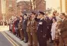 Armed Forces representatives taking the salute at the Armistice Day commemorations, Barkers Pool looking towards (centre) Holly Street 
