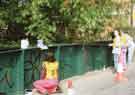 Children painting mural on Hill Bridge, also known as Walkley Lane Bridge, Walkley Lane
