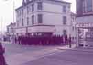 Police outside former premises of R. K. Osborne Ltd., carpet dealers, Nos. 591 - 597 Attercliffe Road showing (right) No. 599 Smiths Cleaners (Jas. Smith and Sons (Cleaners) Ltd.), dry cleaners