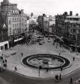 View: u11606 Fargate looking towards High Street showing (bottom) the Goodwin Fountain and (right) Yorkshire Bank Ltd