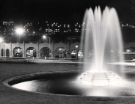 Sheaf Square fountain showing (centre) Sheffield Midland railway station and (top) Park Hill Flats