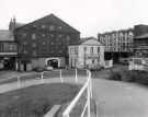 Entrance to the Canal Basin showing (left) the Terminal Warehouse, (right) Straddle Warehouse and (centre) premises of Procter Transport Ltd., haulage contractors