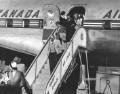 Ellen Beatrice Hirst in doorway of Trans-Canada (later Air Canada) aircraft
