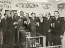 Sales representatives at the British Industries Fair, London pictured on the exhibition stand for 'Wardonia' razors and blades and cutlery and plate, Thomas Ward and Sons Ltd., cutlery manufacturers, Wardonia Works Sales representatives at the British Industries Fair, London pictured on the exhibition stand for 'Wardonia' razors and blades and cutlery and plate, Thomas Ward and Sons Ltd., cutlery manufacturers, Wardonia Works