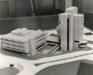 Architects model of proposed (left) new police station and [magistrates] courts