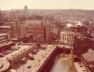 Construction of (centre left) Law Courts, Waingate showing (left) rear of Castle Market, Castlegate and Bull and Mouth public house (centre right) Ladys Bridge Hotel and (right) Hancock and Lant Ltd., furniture dealers Construction of (centre left) Law Courts, Waingate showing (left) rear of Castle Market, Castlegate and Bull and Mouth public house (centre right) Ladys Bridge Hotel and (right) Hancock and Lant Ltd., furniture dealers