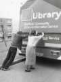 'Bump starting' a mobile library showing (left) librarian, Keith Morris 'Bump starting' a mobile library showing (left) librarian, Keith Morris