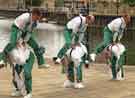 Sheffield City Morris dancing the nautical dance 'Mal de Mer' by the River Exe, Exeter, Devon