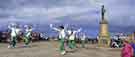Sheffield City Morris dancing 'The Hex' alongside Captain Cook's monument, Whitby, North Yorkshire