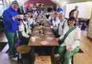 Sheffield City Morris having breakfast at Dungworth Village Hall, Main Road, Dungworth following their traditional May morning dance