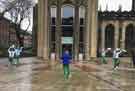 Sheffield City Morris. New Year's Day socially distanced dance outside Sheffield Cathedral, Church Street during the [Covid 19 Pandemic]