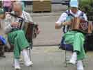 Sheffield City Morris. Band members practicing with their melodeons during the Warwick Folk Festival