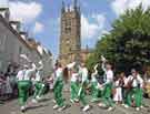 Sheffield City Morris. Dancing an 8 man hanky dance, Church Street, Central Warwick at the Warwick Folk Festival
