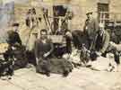 Using the sheep shearing machine of Burgon and Ball Ltd., manufacturers of sheep shears, La Plata Works, Holme Lane, Malin Bridge Using the sheep shearing machine of Burgon and Ball Ltd., manufacturers of sheep shears, La Plata Works, Holme Lane, Malin Bridge