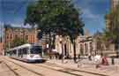 Supertram No. 6 on Church Street, showing (right) Sheffield Cathedral and (centre left) Gladstone Buildings, offices Supertram No. 6 on Church Street, showing (right) Sheffield Cathedral and (centre left) Gladstone Buildings, offices