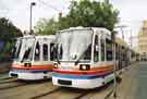 Supertrams 116 and 114 at Sheffield Cathedral Supertram stop, Church Street Supertrams 116 and 114 at Sheffield Cathedral Supertram stop, Church Street