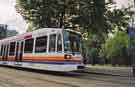 Supertram 124 at Sheffield Cathedral Supertram stop, Church Street Supertram 124 at Sheffield Cathedral Supertram stop, Church Street
