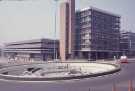 Furnival Square and underpass and Furnival Gate roundabout showing (left) the Eyre Street multi storey car park and (right) Furnival House offices 
