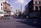 View: w02159 Junctions of (left) High Street (centre) Haymarket (right) Commercial Street and (foreground) Fitzalan Square showing (back centre) Castle Market