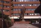 Exploding Crucible sculpture, Moorfoot, showing (back) Manpower Services Commission offices Exploding Crucible sculpture, Moorfoot, showing (back) Manpower Services Commission offices