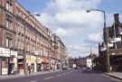 Shops on Pinstone Street looking towards Leopold Street showing (right) the wood constructed bus shelters Shops on Pinstone Street looking towards Leopold Street showing (right) the wood constructed bus shelters