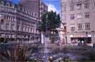 Goodwin Fountain, Fargate looking towards Leopold Street showing (right) Virgin Megastore and (left) Yorkshire House, offices