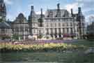 Flower beds in the Peace Gardens looking towards the Town Hall