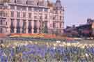 Flower beds in the Peace Gardens looking towards the Town Hall