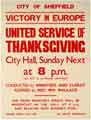 Victory in Europe - united service of thanksgiving, City Hall, Sunday next at 8 p.m. Victory in Europe - united service of thanksgiving, City Hall, Sunday next at 8 p.m.