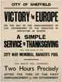 Victory in Europe - on the day of the announcement by HM Government of the cessation of hostilities in Europe a simple service of thanksgiving will take place at the city war memorial