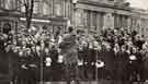 Choir performing outside Sheffield Cathedral, Church Street showing Choir performing outside Sheffield Cathedral, Church Street showing