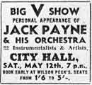 Advertisement for [V.E Day] Big V Show, with personal appearance of Jack Payne and his orchestra, City Hall