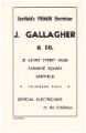 Advertisement for J. Gallagher and Co., electricians,  No. 32 Silver Street Head, Paradise Square