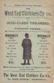 Advertisement for the West End Clothiers Ltd. for high class tailoring at popular prices, 41 High Street