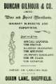 Advertisement for Duncan Gilmour and Co., wine and spirit merchants, Dixon Lane Advertisement for Duncan Gilmour and Co., wine and spirit merchants, Dixon Lane