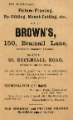Advertisement for Brown's, picture framers, No. 150 Bramall Lane