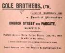 Advertisement for Cole Brothers Ltd., general outfitters and practical shirtmakers, Church Street and Fargate